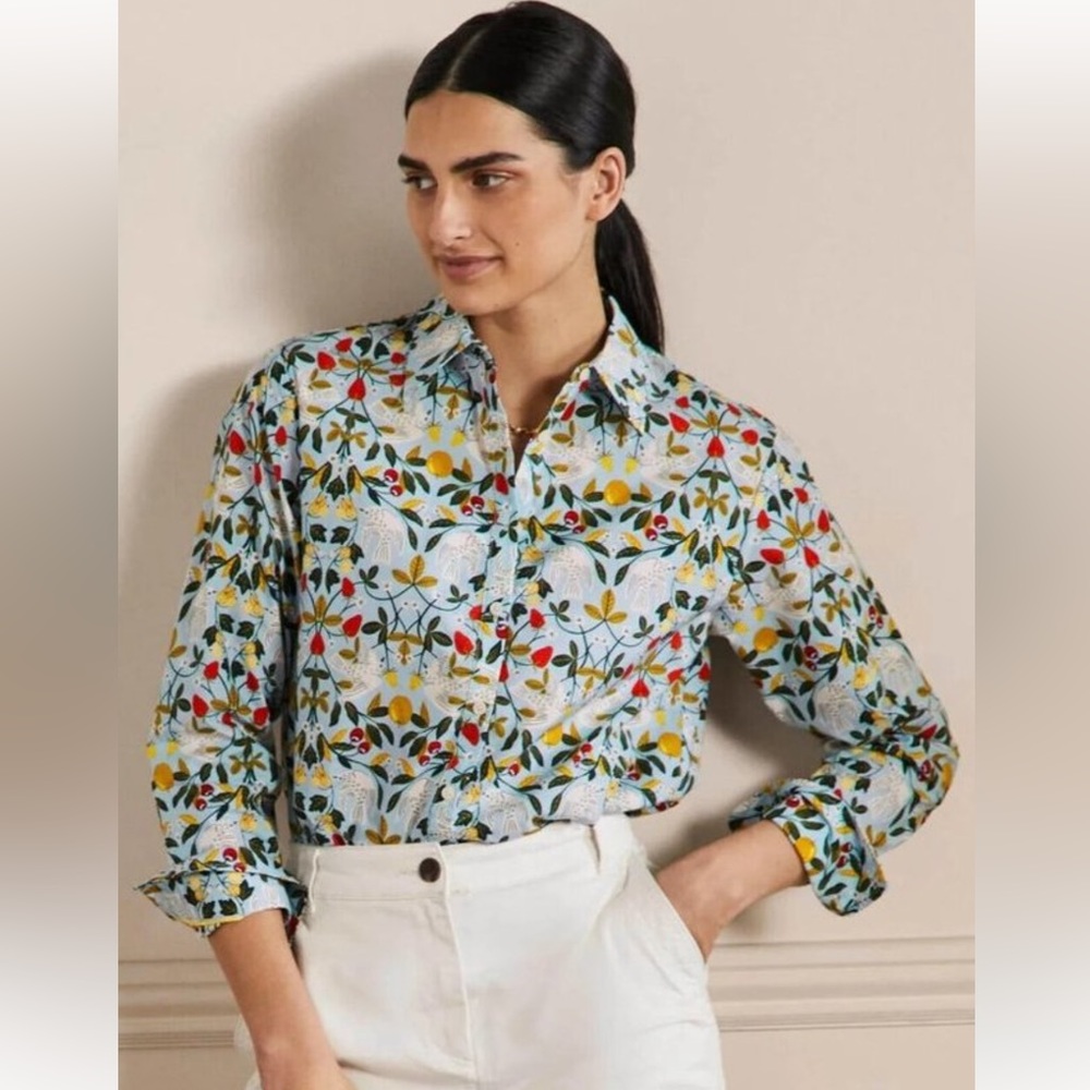 Boden Classic Relaxed Cotton Shirt in Birds Of Paradise T0897 Women's US 12R